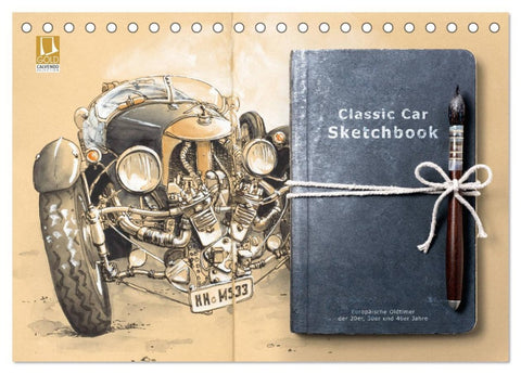 Classic Car Sketchbook (Tischkalender 2026 DIN A5 quer), CALVENDO Monatskalender