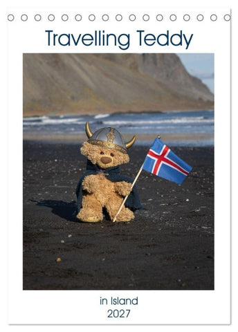 Travelling Teddy in Island (Tischkalender 2027 DIN A5 hoch), CALVENDO Monatskalender