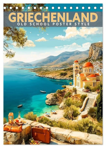 Griechenland - Old School Poster Style (Tischkalender 2027 DIN A5 hoch), CALVENDO Monatskalender