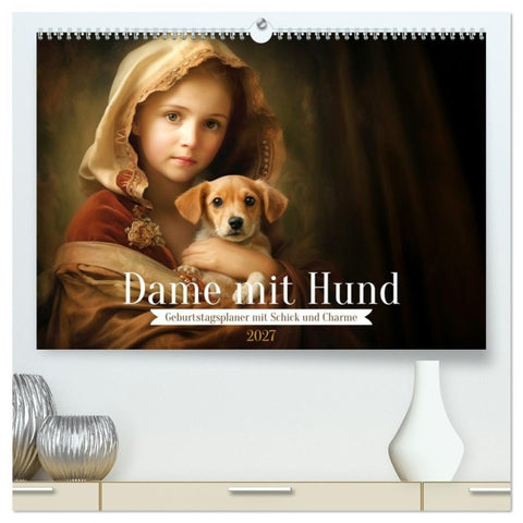 Dame mit Hund (hochwertiger Premium Wandkalender 2027 DIN A2 quer), Kunstdruck in Hochglanz