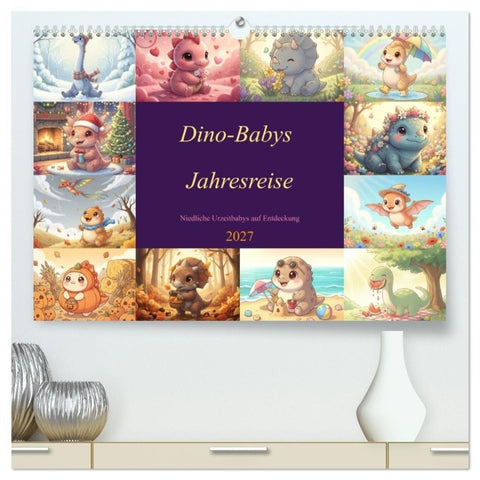 Dino-Babys Jahresreise (hochwertiger Premium Wandkalender 2027 DIN A2 quer), Kunstdruck in Hochglanz