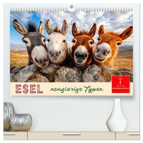 Esel - neugierige Typen (hochwertiger Premium Wandkalender 2027 DIN A2 quer), Kunstdruck in Hochglanz
