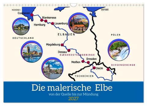 Die malerische Elbe (Wandkalender 2027 DIN A3 quer), CALVENDO Monatskalender
