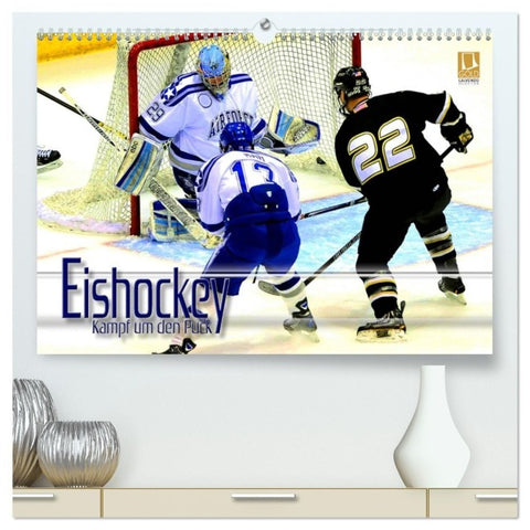 Eishockey - Kampf um den Puck (hochwertiger Premium Wandkalender 2027 DIN A2 quer), Kunstdruck in Hochglanz