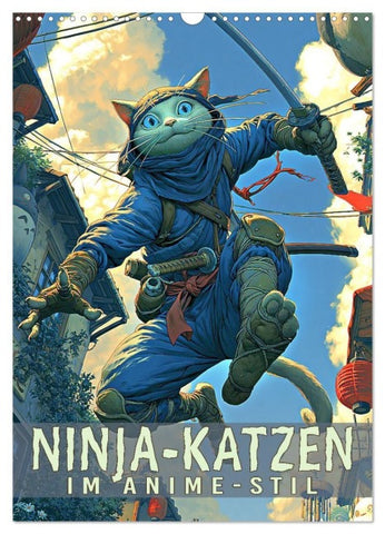 Ninja-Katzen - im Anime-Stil (Wandkalender 2027 DIN A3 hoch), CALVENDO Monatskalender