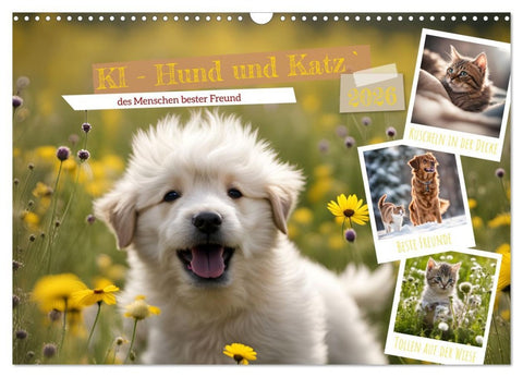 KI - Hund und Katz `des Menschen bester Freund (Wandkalender 2026 DIN A3 quer), CALVENDO Monatskalender
