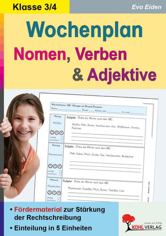 Wochenplan Nomen, Verben und Adjektive