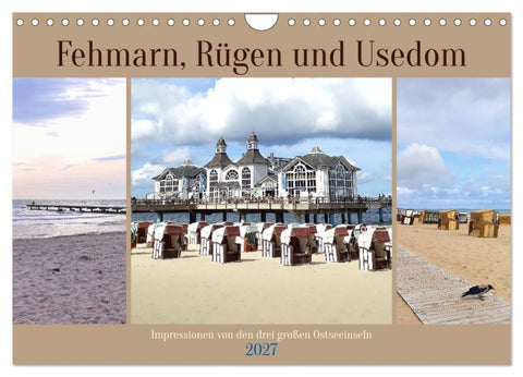 Fehmarn, Rügen und Usedom - Impressionen von den drei großen Ostseeinseln (Wandkalender 2027 DIN A4 quer), CALVENDO Monatskalender
