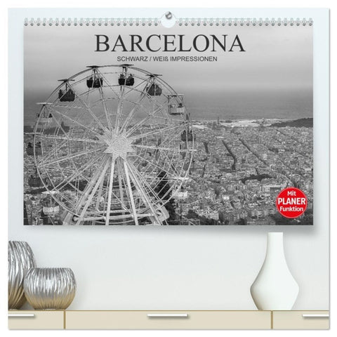 Barcelona Schwarz / Weiß Impressionen (hochwertiger Premium Wandkalender 2026 DIN A2 quer), Kunstdruck in Hochglanz