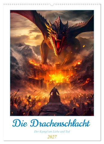 Die Drachenschlacht (Wandkalender 2027 DIN A2 hoch), CALVENDO Monatskalender