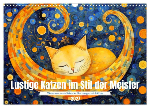 Lustige Katzen im Stil der Meister (Wandkalender 2027 DIN A3 quer), CALVENDO Monatskalender