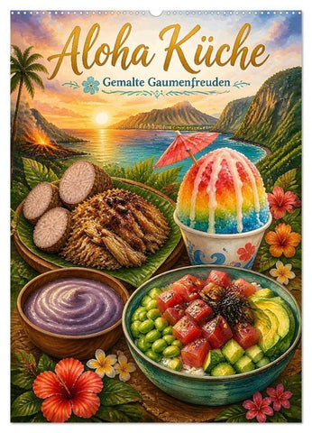 Aloha Küche - Gemalte Gaumenfreuden (Wandkalender 2027 DIN A2 hoch), CALVENDO Monatskalender