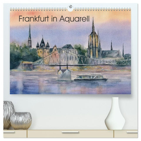Frankfurt in Aquarell (hochwertiger Premium Wandkalender 2027 DIN A2 quer), Kunstdruck in Hochglanz