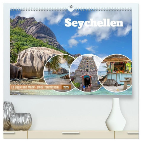 Seychellen: La Digue und Mahé - zwei Trauminseln (hochwertiger Premium Wandkalender 2026 DIN A2 quer), Kunstdruck in Hochglanz