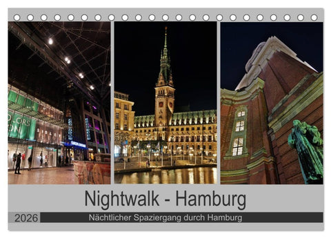 Nightwalk - Hamburg (Tischkalender 2026 DIN A5 quer), CALVENDO Monatskalender