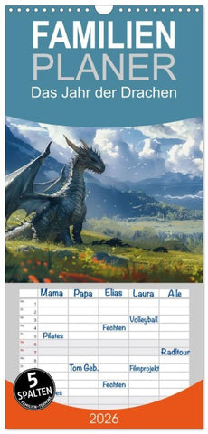 Familienplaner 2026 - Das Jahr der Drachen mit 5 Spalten (Wandkalender, 21 x 45 cm) CALVENDO