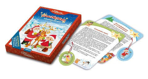 TRÖTSCH – Adventskalender "Unser Sandmännchen" | Weihnachtskalender mit 24 Geschichten-Karten zum Vorlesen, 24 Schaumstickern & Wendeposter