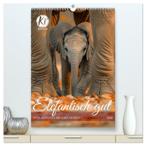 Elefantisch gut (hochwertiger Premium Wandkalender 2026 DIN A2 hoch), Kunstdruck in Hochglanz