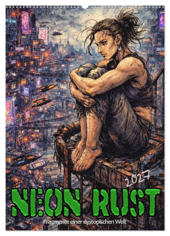 Neon Rust, Fragmente einer dystopischen Welt (Wandkalender 2027 DIN A2 hoch), CALVENDO Monatskalender