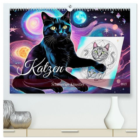 Katzen Schnurrige Künstler (hochwertiger Premium Wandkalender 2027 DIN A2 quer), Kunstdruck in Hochglanz