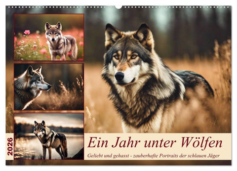 Ein Jahr unter Wölfen (Wandkalender 2026 DIN A2 quer), CALVENDO Monatskalender