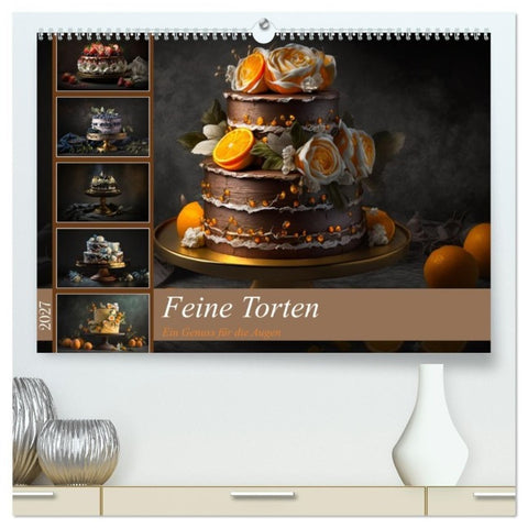 Feine Torten (hochwertiger Premium Wandkalender 2027 DIN A2 quer), Kunstdruck in Hochglanz