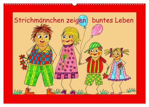 Strichmännchen zeigen buntes Leben (Wandkalender 2026 DIN A2 quer), CALVENDO Monatskalender