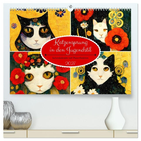 Katzensprung in den Jugendstil (hochwertiger Premium Wandkalender 2027 DIN A2 quer), Kunstdruck in Hochglanz