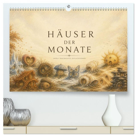 Häuser der Monate (hochwertiger Premium Wandkalender 2027 DIN A2 quer), Kunstdruck in Hochglanz