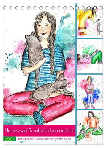 Meine zwei Samtpfötchen und Ich - Bezaubernde Aquarelle einer große Liebe (Tischkalender 2027 DIN A5 hoch), CALVENDO Monatskalender