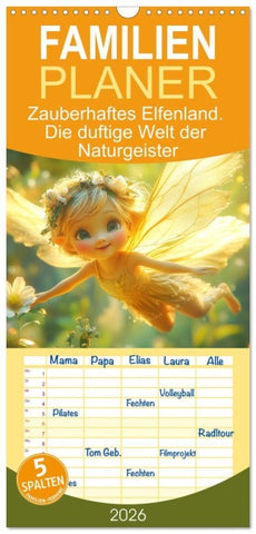 Familienplaner 2026 - Zauberhaftes Elfenland. Die duftige Welt der Naturgeister mit 5 Spalten (Wandkalender, 21 x 45 cm) CALVENDO