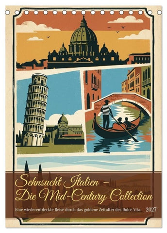 Sehnsucht Italien - Die Mid-Century Collection (Tischkalender 2027 DIN A5 hoch), CALVENDO Monatskalender