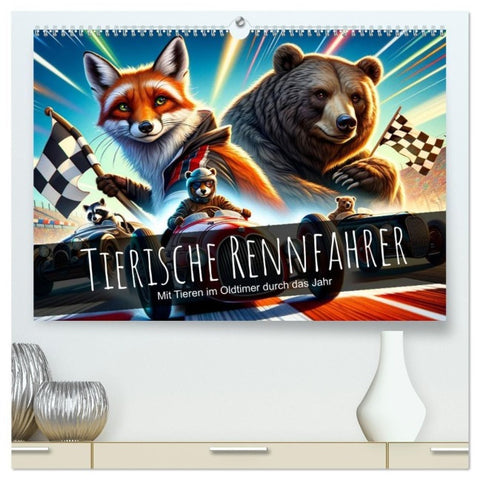 Tierische Rennfahrer - Mit Tieren im Oldtimer durch das Jahr (hochwertiger Premium Wandkalender 2027 DIN A2 quer), Kunstdruck in Hochglanz