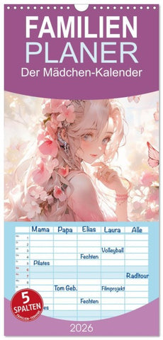 Familienplaner 2026 - Der Mädchen-Kalender mit 5 Spalten (Wandkalender, 21 x 45 cm) CALVENDO