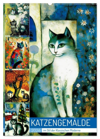 Katzengemälde (Wandkalender 2026 DIN A2 hoch), CALVENDO Monatskalender