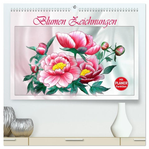 Blumen-Zeichnungen (hochwertiger Premium Wandkalender 2027 DIN A2 quer), Kunstdruck in Hochglanz