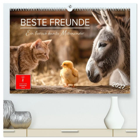 Beste Freunde - ein tierisch buntes Miteinander (hochwertiger Premium Wandkalender 2027 DIN A2 quer), Kunstdruck in Hochglanz