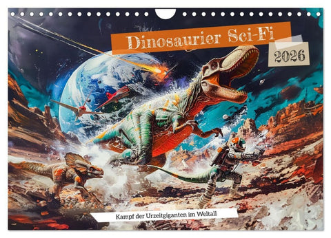 Dinosaurier Sci-Fi - Kampf der Urzeitgiganten im Weltall (Wandkalender 2026 DIN A4 quer), CALVENDO Monatskalender