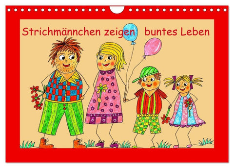 Strichmännchen zeigen buntes Leben (Wandkalender 2027 DIN A4 quer), CALVENDO Monatskalender