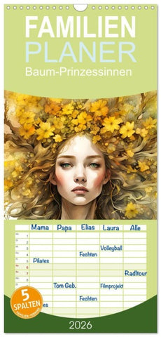 Familienplaner 2026 - Baum-Prinzessinnen mit 5 Spalten (Wandkalender, 21 x 45 cm) CALVENDO