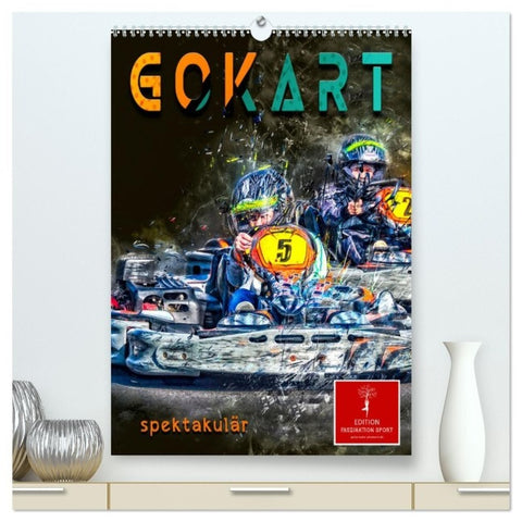 Gokart spektakulär (hochwertiger Premium Wandkalender 2027 DIN A2 hoch), Kunstdruck in Hochglanz
