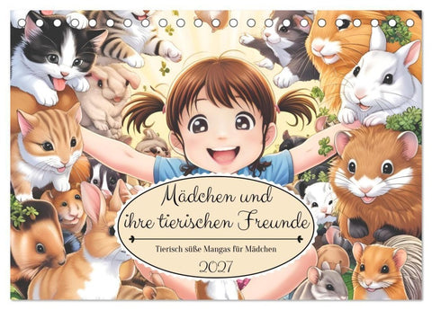 Mädchen und ihre tierischen Freunde - Tierisch süße Mangas für Mädchen (Tischkalender 2027 DIN A5 quer), CALVENDO Monatskalender