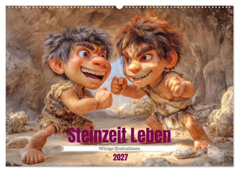 Steinzeit Leben - Witzige Illustrationen (Wandkalender 2027 DIN A2 quer), CALVENDO Monatskalender