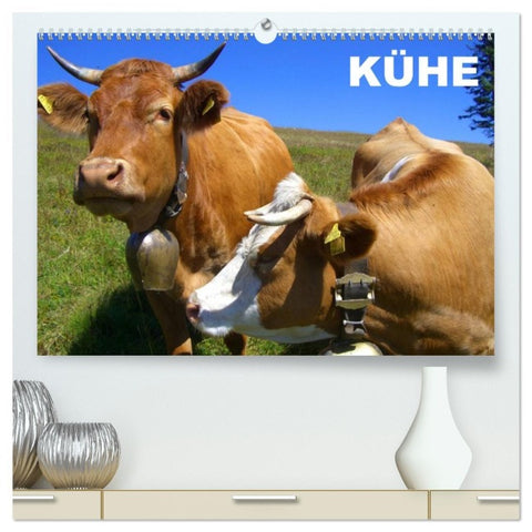 Kühe / Geburtstagskalender (hochwertiger Premium Wandkalender 2026 DIN A2 quer), Kunstdruck in Hochglanz