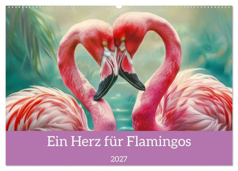 Ein Herz für Flamingos (Wandkalender 2027 DIN A2 quer), CALVENDO Monatskalender