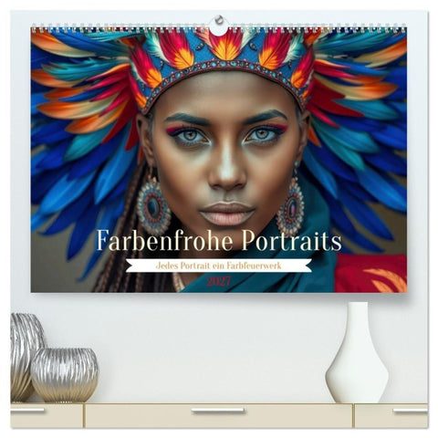 Farbenfrohe Portraits (hochwertiger Premium Wandkalender 2027 DIN A2 quer), Kunstdruck in Hochglanz