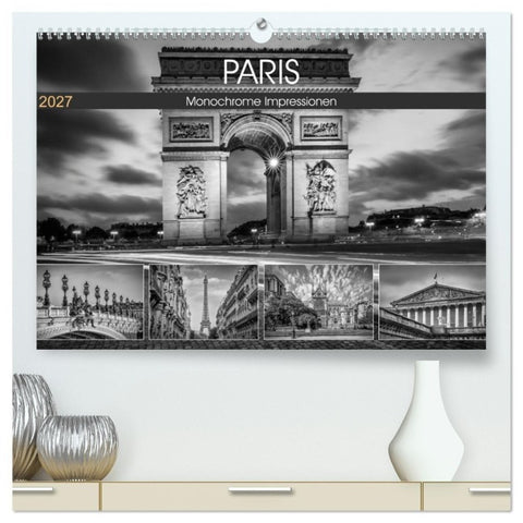 PARIS Monochrome Impressionen (hochwertiger Premium Wandkalender 2027 DIN A2 quer), Kunstdruck in Hochglanz