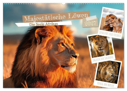 Majestätische Löwen - Die Seele Afrikas (Wandkalender 2027 DIN A2 quer), CALVENDO Monatskalender