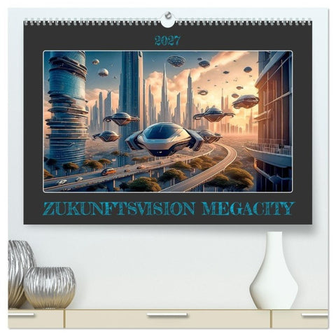 Zukunftsvision Megacity (hochwertiger Premium Wandkalender 2027 DIN A2 quer), Kunstdruck in Hochglanz