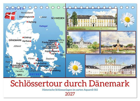 Schlössertour durch Dänemark (Tischkalender 2027 DIN A5 quer), CALVENDO Monatskalender
